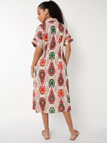 Max Women's Polyester A-Line Below The Knee Dress (IS510004_Multi