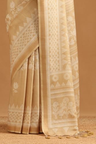 Soch Womens Light Gold Art Silk Botanical Saree