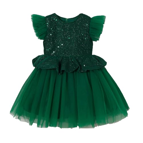 Hopscotch Girls Green Short Sleeves Sequin Bodice Peplum Party Dress for Age (3-4 Years)