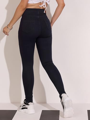 Dolce Crudo Women's Skinny Fit High Rise Regular Length Stretchable Denim Jeans (DOSS21DEN99-37-704-28, Vanta Black, 28)