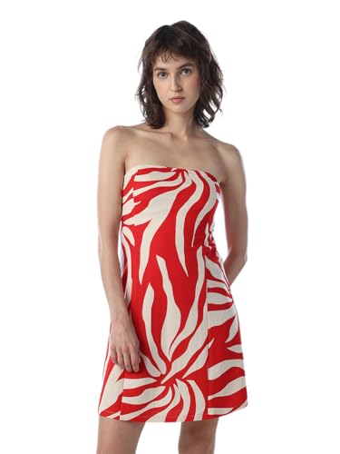 ONLY Women Abstract Print Fit and Flare Red Dress