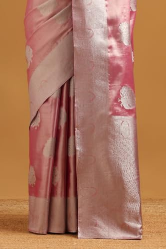 Soch Womens Blush Pink Tissue Woven Design Zari Woven Saree
