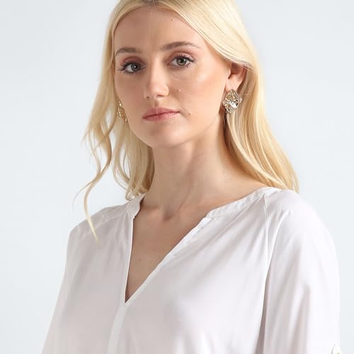 Tommy Hilfiger White Solid V Neck Short Sleeves Women Top (XL)