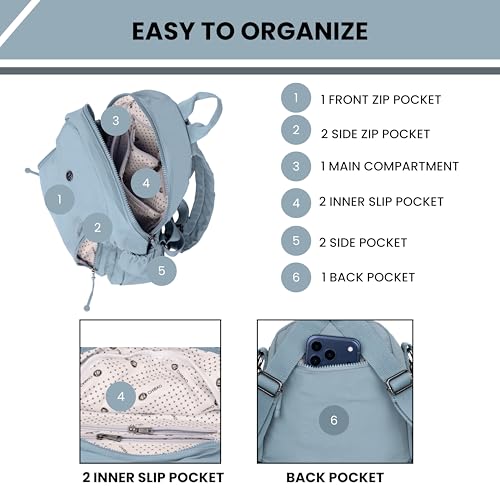 12o12 Women Backpack for College, Office, Travel, Daily Use, Outdoor, Lightweight Water Resistant Nylon Stylish Daypack Bag with Multiple Pockets, Adjustable Straps, Durable Zipper (Pastel Blue)