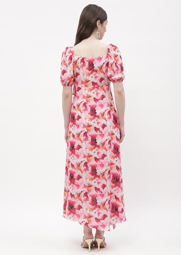 Madame Sweetheart Neck Hot Pink Floral Maxi Dress