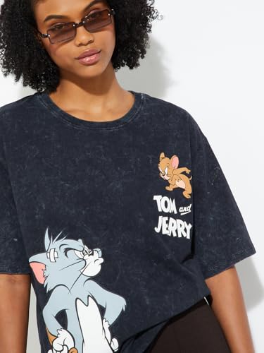 Max URB_N Women Tom & Jerry Oversized T-Shirt (Black_S)