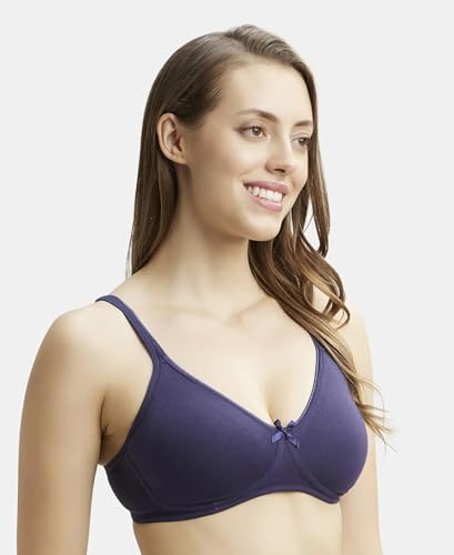 Jockey 1722 Women's Wirefree Non Padded Super Combed Cotton Elastane Stretch Medium Coverage Everyday Bra with Concealed Shaper Panel_Classic Navy_36D