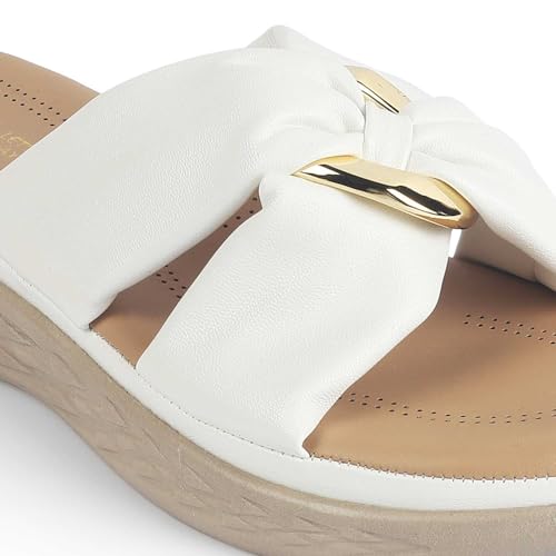 tresmode HAS Women's Wedges Sandals Platform Heels White, 5 UK / 38 EU - Round Open Toe Comfortable Soft Footwear