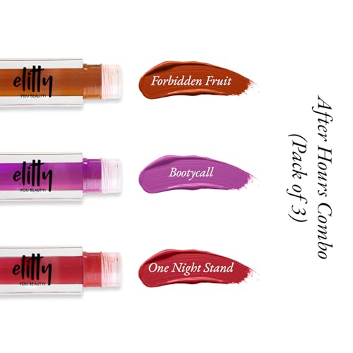 Elitty After Hours Liquid Lipstick Combo | Transfer proof, Smudge proof & Lightweight | (Pack of 3) | Matte Shades (Rusty Orange,Purple,Red) | 4 ML Each