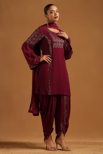 Soch Womens Magenta Georgette Embellished Salwar Suit With Stone Work