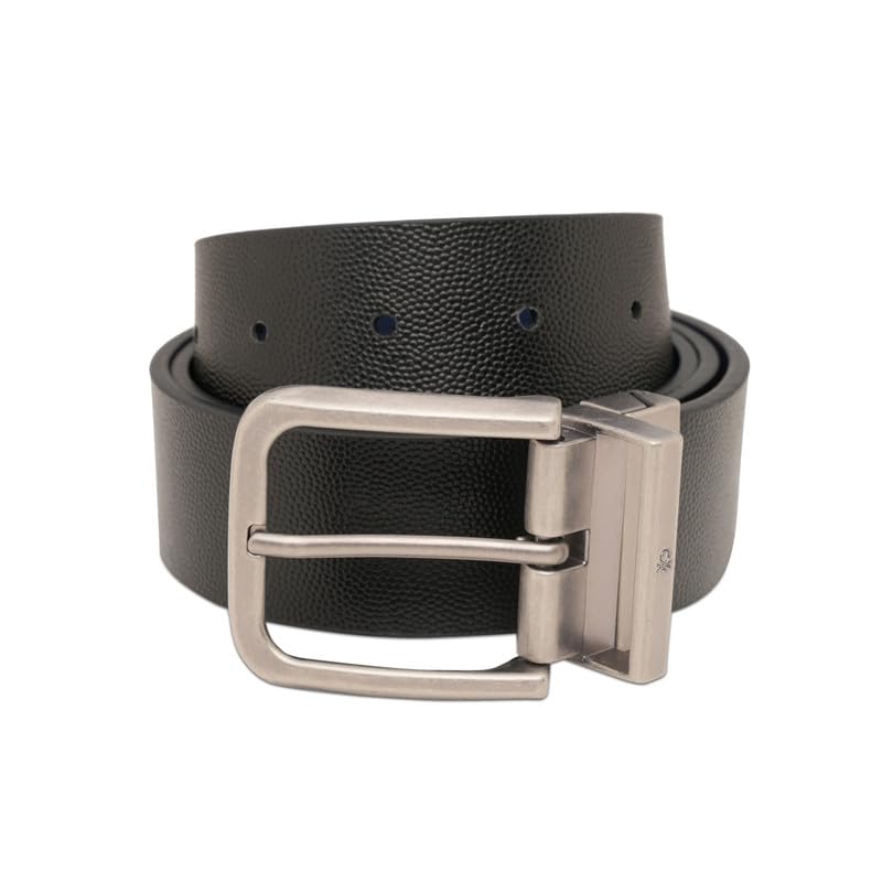United Colors of Benetton Men's Reversible Leather Belt Grifton | Color - Black+Navy | M 90Cm | Formal & Casual | Ideal For Gifting