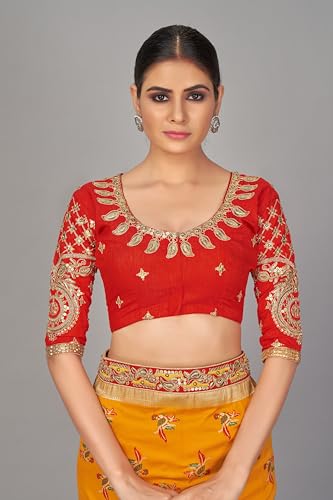 Monjolika Fashion Women's Traditional Zari Woven Banarasi Tissue Silk Saree Comes With Unstitched Blouse Piece (Amber)
