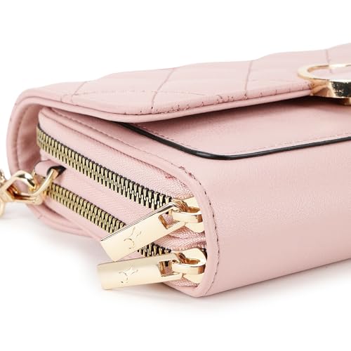 Fastrack Quilted Envelope Clutch For Women, Girls and Ladies | with Dual Zip Compartments & Detachable Sling Straps | Ladies Purse Handbag | Clutch For Casual Carry, Pink