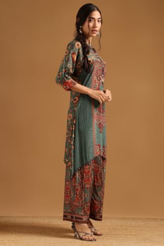 Soch Womens Green Crepe Ethnic Motifs Printed Co-Ord Set With Beads