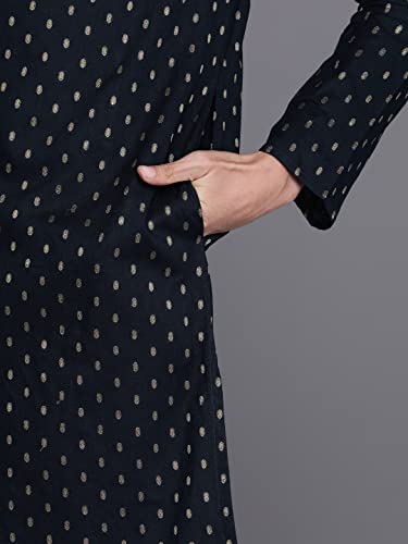 Manyavar Kurta Set For Men, Full Sleeves Mandarin Collar Ethnic Kurta Set For Engagement, Wedding, Party Solid (Blue, 2XL)