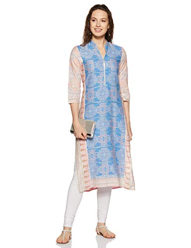 W for Woman Women's Cotton Kurta (18FE17573-72557_Blue_x-Small)