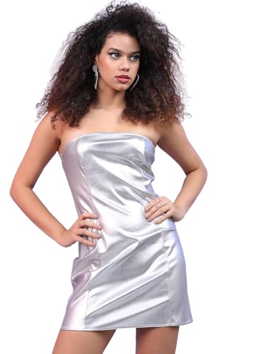 Tokyo Talkies Silver-Toned Strapless Sheath Mini Dress