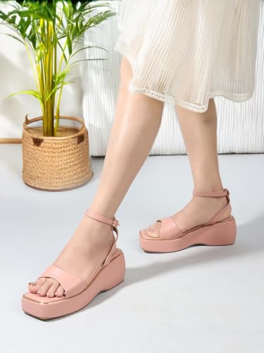 ELLE Women Wedge Heel Sandal, Peach, UK-5