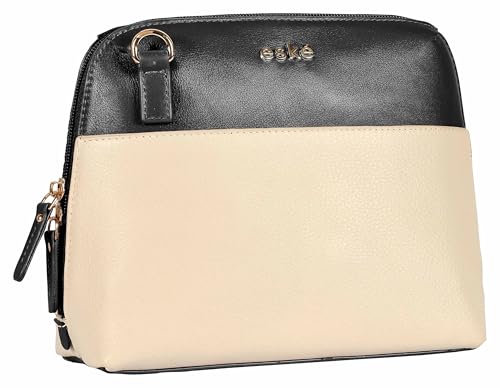 eske Mini Shoulder Bag for Women | Vegan Leather Sling Crossbody | Adjustable Strap | 2 Zip Pockets | 1 Slip Pocket | Lightweight Small Purse for Daily, Travel & Casual Use (Black Vanilla)
