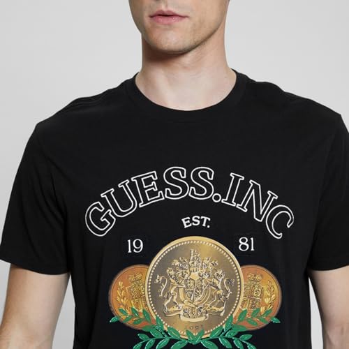 GUESS Black Pure Cotton Printed Round Neck T-Shirt