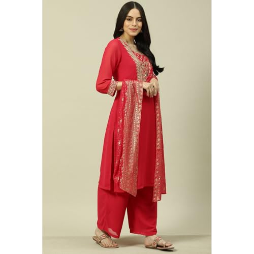 Rangriti Women Polyester Solid Suit Set (RSKASRTD18367SS23PNK_Pink