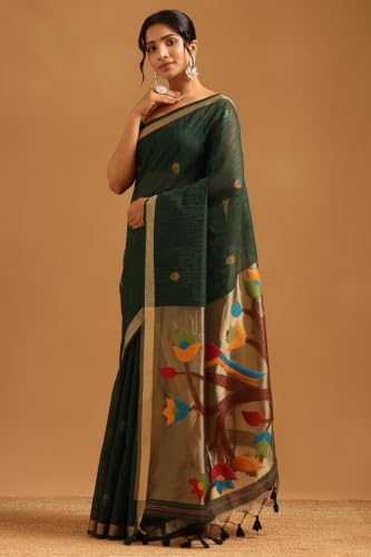 Soch Womens Green Organza Woven Design Saree