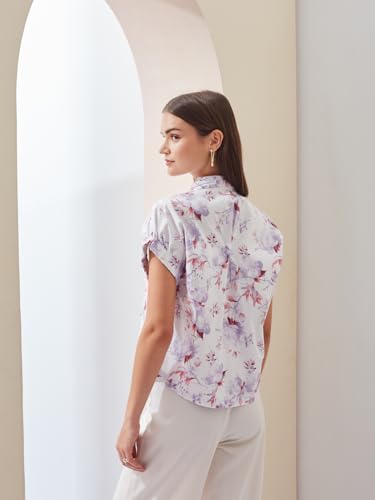 Latin Quarters Women's White Short Sleeves Collared Casual Printed Shirt_S