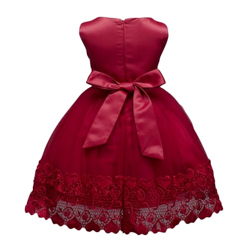 Hopscotch Girls Floral Applique Sleeveless Slim Fit Party Dress in Red Color for Ages 3-4 Years