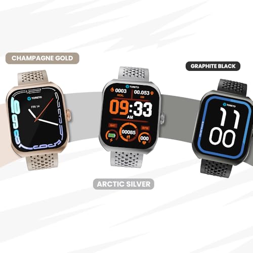 Toreto Eclipz Arc Smartwatch with 1.81" IPS Display, Bluetooth Calling, IP67 Water Resistance, 22mm Silicone Strap, 12-Day Battery, iOS & Android Compatible (Champagne Gold)