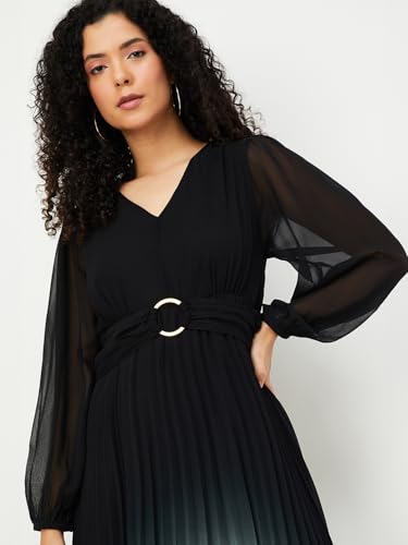 Max Women Ombre Pleated Midi Dress (Black_XXL)