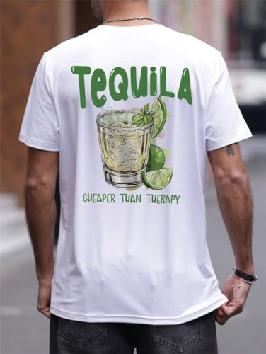 GURIK Men's Oversized Baggy Fit Drop Shoulder Printed Tshirt(SF-Mens-Oversize-Tshirt-Teqila-White-S)