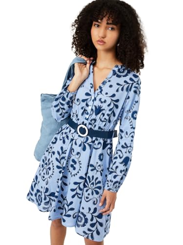 Max Kalki x Max Women Printed Belted Shirt Dress(Blue_XS)