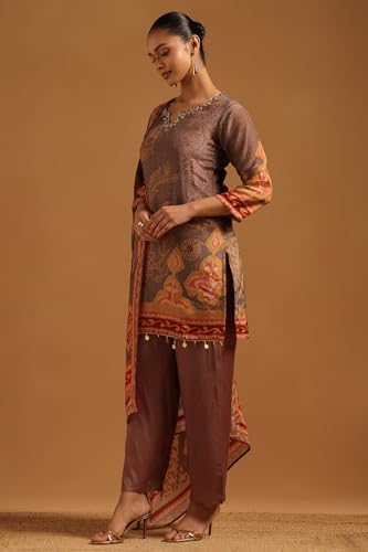 Soch Womens Earth Crepe Botanical Salwar Suit With Mirror & Cutdana