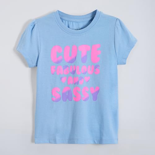 Hopscotch Girls Short Sleeves Multi 5-Pack Text Cotton T-Shirts for Ages (3-4 Years)