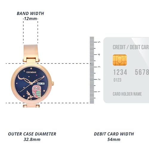 Chumbak Nocturnal Metal Watch | Rosegold with Navy Dial|Stylish Fashion Watch for Casual/Work|Gifts for Women/Girls/Ladies|Wrist Watches for Women