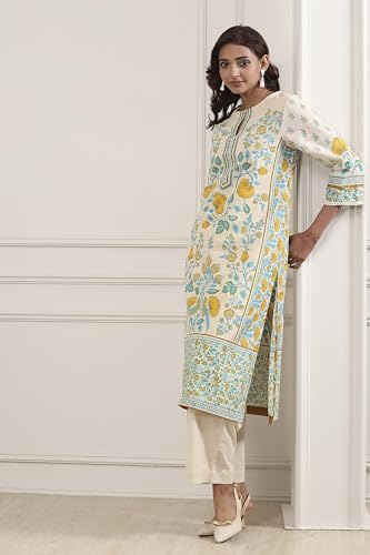 Biba Women Off White Cotton Straight Kurta_36