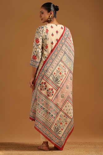 Soch Womens Cream Mul Chanderi Floral Salwar Suit With Hand Embroidery and Sequin Details