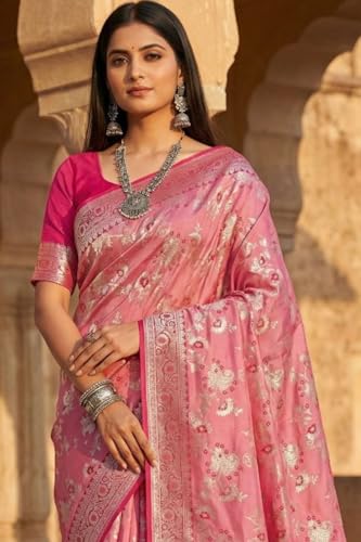SGF11 Women's Kanjivaram Soft Silk Saree With Unstiched Blouse Piece (Pink)