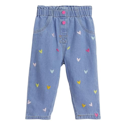 Hopscotch Girls Blue Heart Embroidered Denim Jeans (9-12 Months)