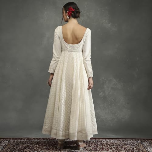 BIBA Women's Silk Chanderi Kurta Sets (CKD10745AW24CRM_Neutral