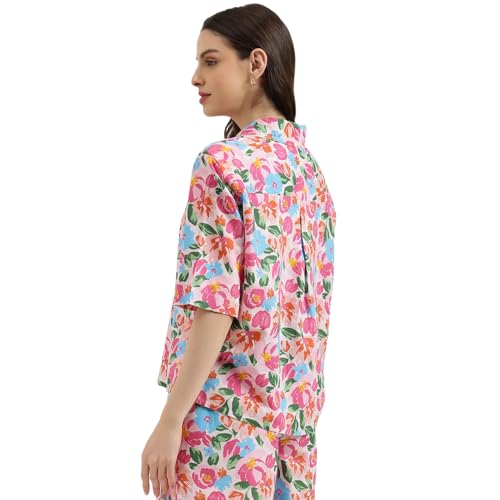 United Colors of Benetton Regular Fit Regular Collar Floral Shirt (Size: L) - 26P5WVNTP324I903 Pink