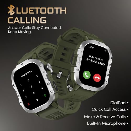 GameSir Forge 1 Smart Watch for Men & Women, 2.19" Full Touch Display, Bluetooth Calling, Fitness Tracking, Message Notifications, Android & iOS Compaatible - (Green)