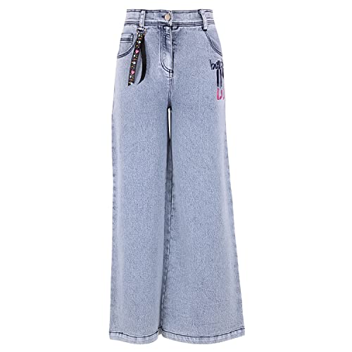 Cutecumber Girls Wide Leg Stretch Fit Jeans Comfortable Cotton Rich Denim Durable Soft Breathable Casual Outdoor Travel Regular Fit All Season Bottoms for Baby Girls & Kids Age 1-15 Yrs