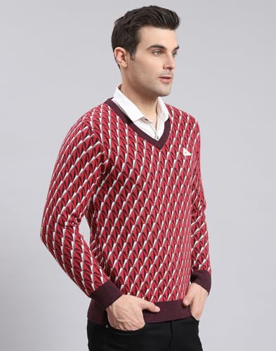Monte Carlo Purple Wine Mix Self Design Pullover | Warm Woolen Pullover for Men | Soft Comfortable Knitted Winter Wear Sweater for Men's