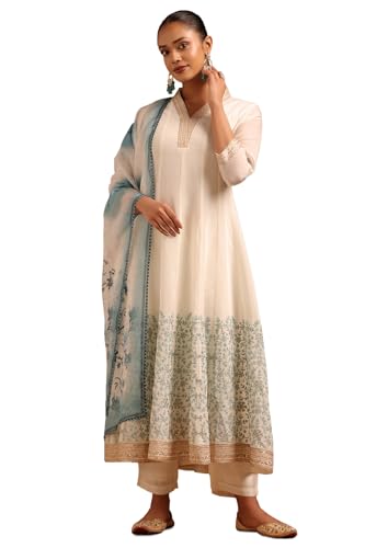 Soch Womens Off White Mul Chanderi Botanical Salwar Suit