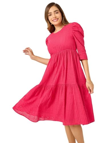Styli Women's Cotton A-Line Midi (7007604448_Dark Pink_M)