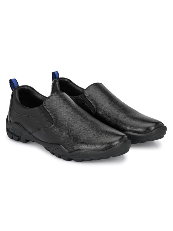 HITZ Men's Black Leather Slip-On Formal Shoes