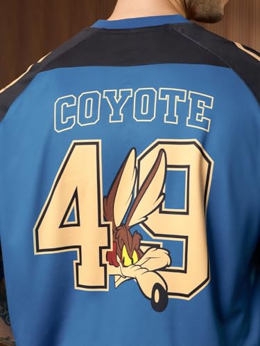 The Souled Store Looney Tunes: Genius Men and Boys Short Sleeve V-Neck Blue Graphic Printed Sporty Casual Lightweight Drop Shoulder Quick Dry Streetwear Trendy Oversized Jerseys