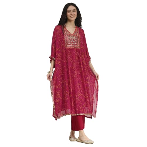 Biba Women Red Viscose Straight Printed Kurta Set_32