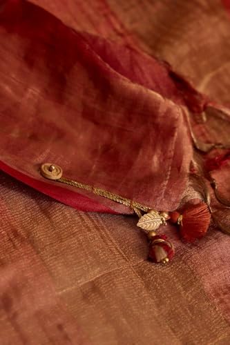 Taneira Women Dark Orange Pure Silk Tissue Embroidered Saree with Unstitched Blouse Piece (SHH08H00120-Dark Orange)